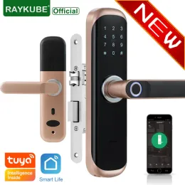Lock RAYKUBE Tuya Fingerprint Door Lock Smart Card / Digital Code / Keyless Electronic Home Office Security Mortise Lockey X3