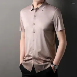 Men's Casual Shirts MLSHP Summer Seamless Dress Luxury Short Sleeve Rhombus Printed Elasticity Business Single Breasted Male