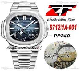 ZF Moon Phase Date 57121A001 PP240 АВТОМАТИЧЕСКИЕ МУЖОНСКИЕ МУЖЧИНА СТАВИТЬ 40 мм DBLUE TEALE DIAL BRACETE BRACETE Super Edition 7822011