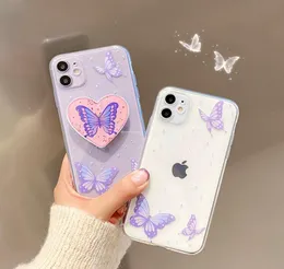 iPhone 13 12 11Pro Max Case SE XS Max XR 6 7 8 Plus Epoxy Stand Clear Silicone Phone C3009457 용 New Ins Cute Butterfly Transparent Case