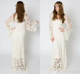 Vestidos novos vestidos de noiva de praia de verão bohemian Lace Comprimento do piso V Cino