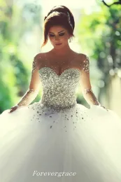 Abiti abiti da sposa a maniche lunghe principessa abito da ballo sexy a sfrenatura di donne cristalline di lusso per ballo abito da sposa da sposa da sposa vestido de n