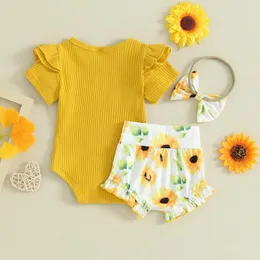 Clothing Sets Born Infant Baby Girl Summer Clothes Mama S Mini Rib Knit Romper Ruffle Sleeve Daisy Short Cute Outfits Set