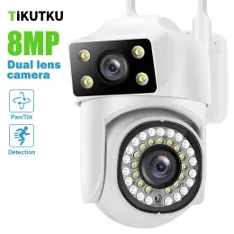 Kameror 4K 8MP IP -kamera Dual Lens WiFi Wireless Dual Screen Outdoor PTZ Security Protection Motion Detection CCTV Video Surveillance