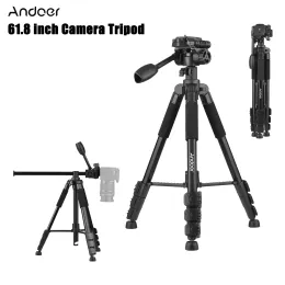 Monopods Andoer 61.8inch Camera Tripod Horizontal Tripod Stand Aluminum Alloy 1/4" Screw Connection with Phone Clamp for Video Recording