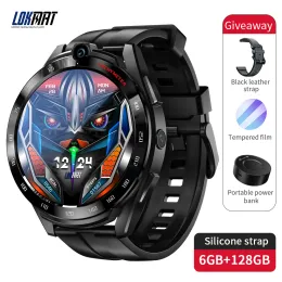 Armbands Lokmat 4G SmartWatch Men 6G+128G SIM Card WiFi 1.6 "400x400 SCREEN DUAL SYSTEM Trådlös laddning Dual Camera HD Watch Android 11