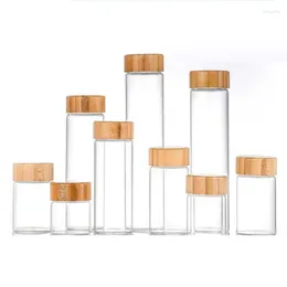 Storage Bottles 47Dia. Good Sealing High Silicate Glass Bottle Empty Round Clear Tube Vials Bamboo Wooden Screw Cap Packaging Container