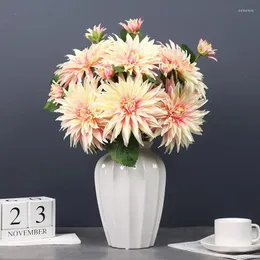 Decorative Flowers Simulation Two Headed Dahlias Chrysanthemum Bouquet Home Living Room Table Wedding Decoration Artificial Fake