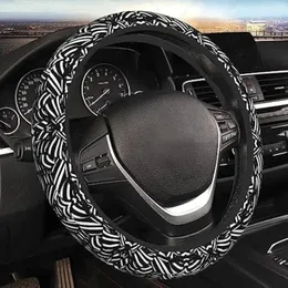 Steering Wheel Covers Black And White Lines Car Cover High Elastic Chloroprene Rubber Eco-Friendly Durable Interior Universal 15 In