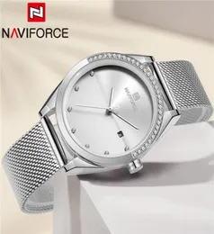 Naviforce Women Watch Top Silver Ladies Wristwatch Mesh rostfritt stål armband klassisk mode kvinnlig klocka 50157806801