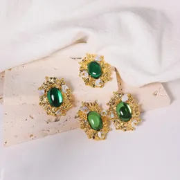 Серьги для глина Glseevo Classic Vintage Fashion Jewelry Korean Fine Gearl Green and Gold Metallic