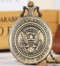 Ретро -часы Печать президента Соединенные Штаты Америка Белый дом Дональд Трамп Кварц карманные часы коллекции искусства для мужчин Wom7114540