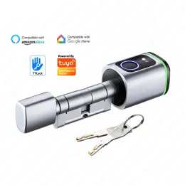 Lock Z50 Tuya ou Ttlock App Fingerprint RFID Card Card Cilindro Bluetooth Lock Smart Door Lock Electronic com Alexa Google Substituição da casa