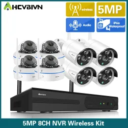 Sistem AHCVBIVN 5MP Kablosuz CCTV IP Kamera Güvenlik Sistemi Kiti 8CH 4CH VİDEO GÖZLEME DIŞ MOVERN NVR Ev Güvenlik WiFi Kamera Seti