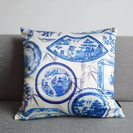 Poduszka chińska poduszki biała niebieska porcelanowa obudowa aksamitna okładka dekoracyjna do sofy 48x48 Nowoczesne dekoracje domu