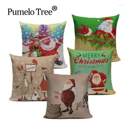 Pillow Merry Christmas Pattern Throw Cover Kerst Santa Claus Linen Home Sofa Decorative Pillowcase Funda Cojines
