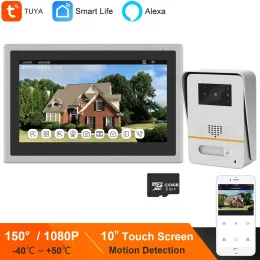 Intercomo Homefong Tuya WiFi Video Intercom Touch Screen Monitor 1080p Câmera da campainha funciona com Alexa Detect Detect Talk Desbloqueio