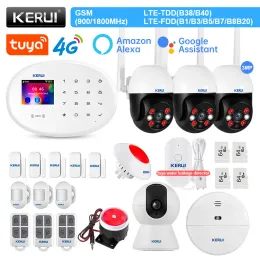 Kits Kerui W204 Alarm System Kit 4G GSM WiFi Tuya Smart Home Alarm Work med Alexa Google Assistant Security Camera Motion Sensor