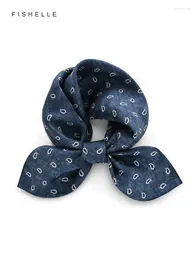 Scarves Retro Navy Blue Paisley Printed Natural Silk Small Square Scarf Women Spring Autumn Real Men Hijab Adults Gifts