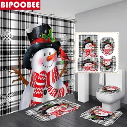 Zasłony prysznicowe 3D Snowman Set Bath Bath Mats Dywaniki Wesołych Świąt wanna Kurtyna Świąteczna okładka toalety