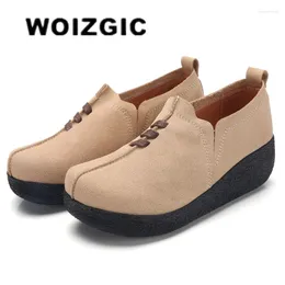 Casual Shoes WOIZGIC Women Female Mother Ladies Genuine Leather Cow Suede Flats Platform Slip On Korean Plus Size 42 43 LLX-3022