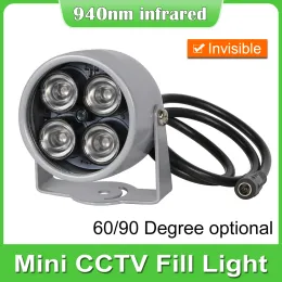 Acessórios Mini Invisible 4 Array IR Illuminador LED 940nm Infravermelho 60 90 graus Visão noturna impermeável CCTV