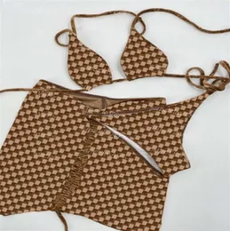 Litery kwitnące jacquard bikinis moda seksowna dzielona kostium kąpielowa z krawatem damski urok elegancki stanik plażowy 3pcs set Swimwe1123143