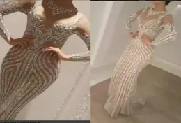 Yousef Aljasmi Charbel Zoe Long sleeve Dresses Evening Wear Luxury Crystals Gold Evening Gown Zuhair murad Celebrity Prom Gowns9553869
