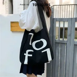 Canvas Tote Bag Reusable Shopping Bags Letter Print Sundries Bags Foldable Womens Large Cotton Travel Shoulder Bags Handbags 240322