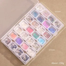 2024 Mixed 28 Grid Nail Accessories Pearl Rivet Steel Ball Shell Stick Gold Silver Foil Paper Nail Shop Smyckeslåda för nagelkonsttillbehör