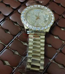 Real Po Watch 43 mm Diamant angepasst mit echtem römischem Zifferblatt Automatische mechanische Bewegung 18K Gelb Gold Stahl Armband FASH3455846