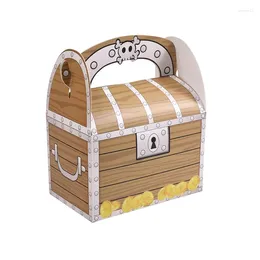 Gift Wrap Portable Treasure Shape Box Pirate Party Favor Decor Paper Boxes Gold Coin Wood Grain Folding Cookie Candy Packaging Carton