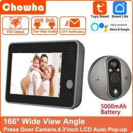 ドアベル1080p Tuya Smart Wifi Door Bell Eye Peephole Camera Viewer 2way Audio Home Security 4.3 'FHDデジタルビューアアレクサドアベル