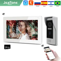 Intercom Jeatone Akıllı Ev 7 İnç IP WiFi Video Ev monitör giriş sistemi için interkom AHD Çözünürlük Kapı Telefon Çerçevesi Kamera Tuya