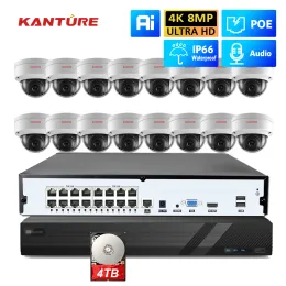 시스템 칸테르 H.265 16CH 4K 울트라 HD NVR 키트 8MP POE CCTV 보안 카메라 시스템 8MP POE 실내 실외 방수 오디오 카메라 키트