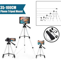 Monopods Aluminum Tripod Stand Stand Mount Clipe de suporte para telefone ao vivo para câmera Canon para iPhone XR XS para Samsung S10 S10E