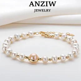 ANZIW 14K Gold Pieno 7-8 mm Naturale Bracciale di perla d'acqua dolce per perle Donne Gioielli regolabili Regali di compleanno della festa di matrimonio Regi di compleanno 240319 240319