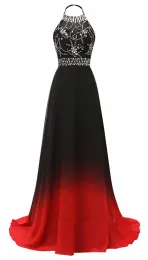 Kleider 2019 Neueste Halfter -Perlen -Gradient -Chiffon -Abendkleider 2019 Pailletten Prom Kleider plus Größe Ombre Prom Long Party Gown Al81