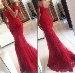 Dresses Floor Length Glamorous trumpet Mermaid Lace Prom Dress Ribbon Waist Off The Shoulder Best Red Appliques Evening Dresses Online