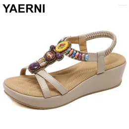 Dress Shoes YAERNI 2024 Summer Women Wedge Gladiator Sandals Bohemia String Bead Beach Open Toe Platforms Flat 35-42