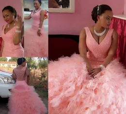 Pink v Drick Prom Dresses 2K18 Sequins Deved Mermaid Develds بالإضافة إلى حجم tulle tulle ruched back african women party dr5870038