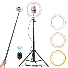 Monopods 26cm Selfie Ring Light Dimmable 130cm Tripod Stand Stand Phone Titular Câmera LED RingLight para maquiagem YouTube Photography