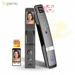 Lock Tropernic Tuya Smart Door Lock com câmera e telefone App 3D Reconhecimento de face Wi -Fi Lock automático de segurança de impressão digital