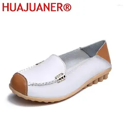 Casual Shoes HUAJUANER Leather Loafers For Women Fashion Women's Flat Non-slip Large Size 44 Footwear Woman Summer