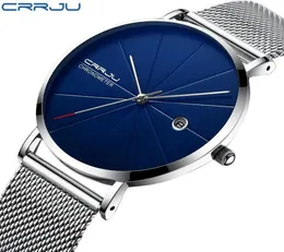 Crrju Men039s смотрит новые роскошные бренды мужчина модные спортивные Quartzwatch из нержавеющей стали Сетча