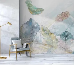 Wallpapers Nordic Watercolor Leaves Wallpaper Abstract Cloth Papers Wall Painting Large Po Contact Paper HD Printed Creative Mural