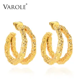 أقراط Varole Double Line Texture أقراط للنساء من الذهب ألوان البيان المعدني الأطواق الكبيرة الأزياء المجوهرات الأزياء