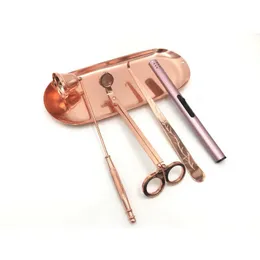 2024 5pcs Wick Trerimmer Case Care Candela moderno set vassoio amanti Rust Aoffer Snuffer Accessori portatili in acciaio inossidabile per candela