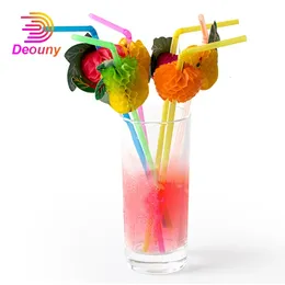 Deouny 50st Dricking Plastic Straws Hawaiian Paraply Parasol Beach Cocktail Luau Party Decorations Supplies Bar Accessories 240327