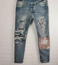 Calça de jeans masculina Aplique longa e elástica Destrua a colcha Ripped Hole Designer Jean Men Designers Clothes5818019